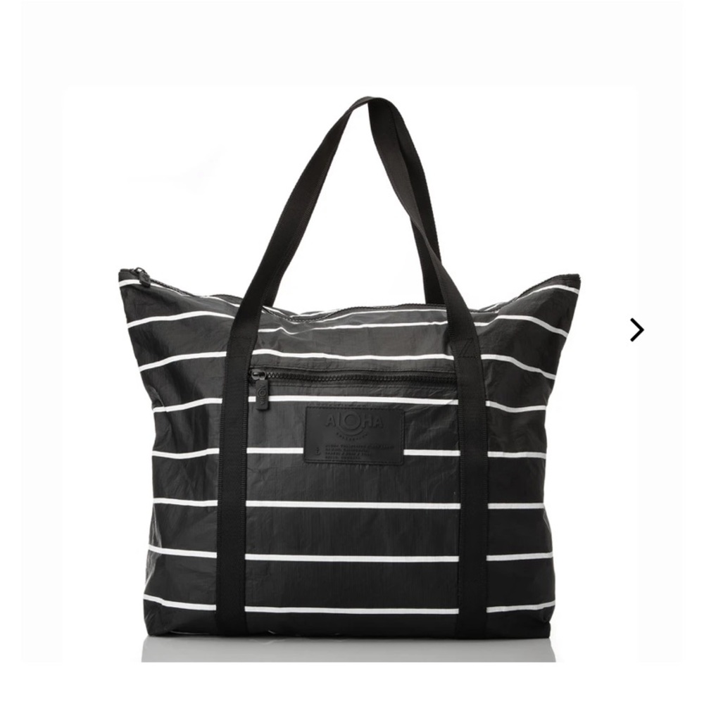 Aloha Pinstripe Zipper Tote in White on Black NWT